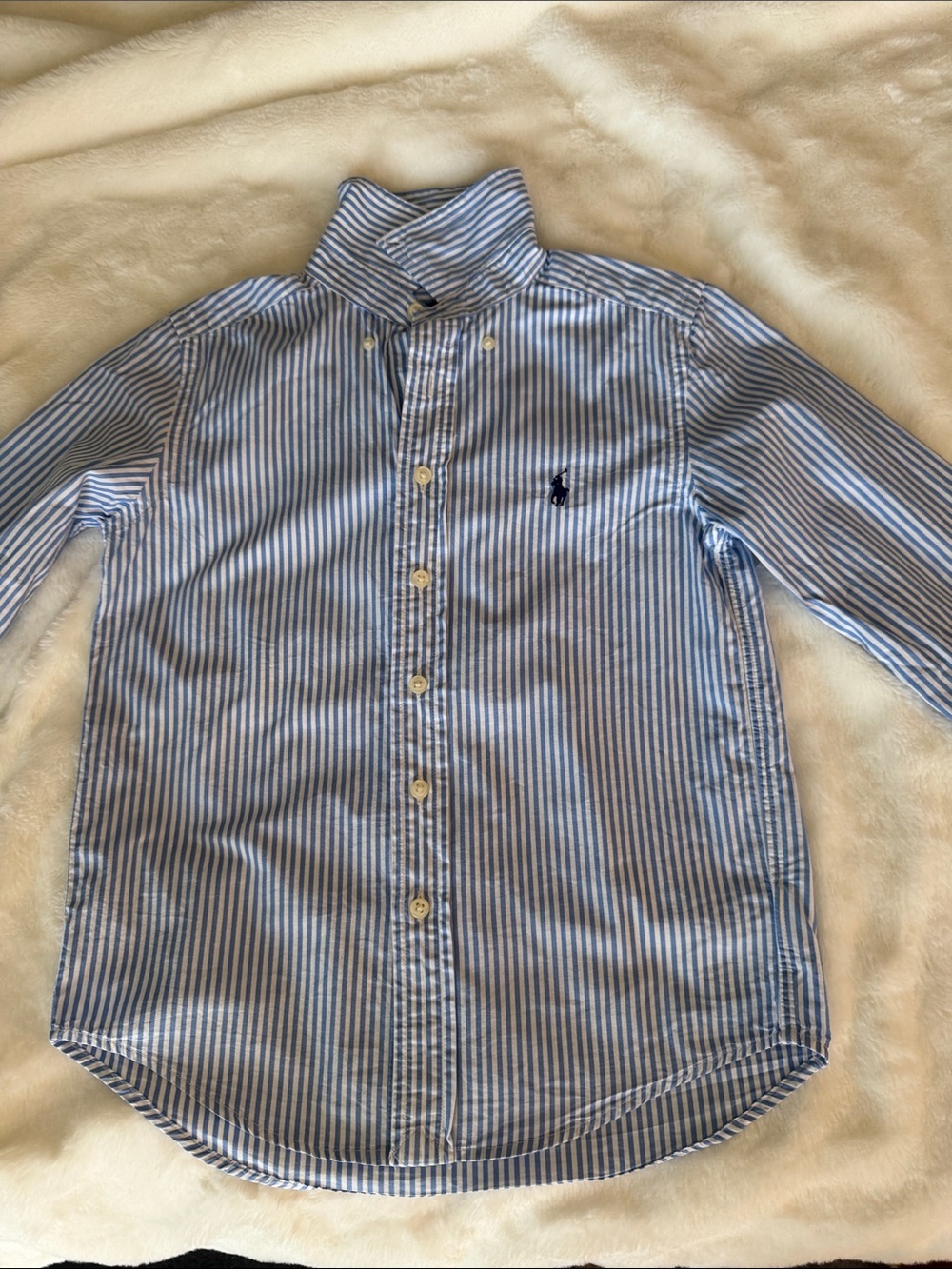 Ralph Lauren Blue and White Striped Button-Down Shirt